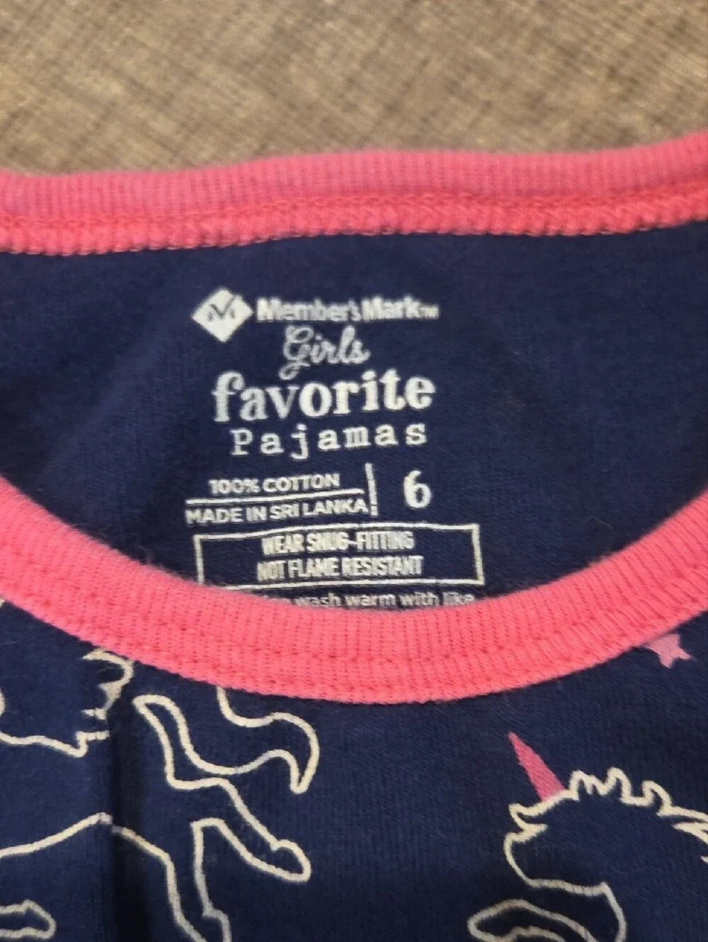 Children's Navy Unicorn Rainbow Pajama Set with Pink Accents